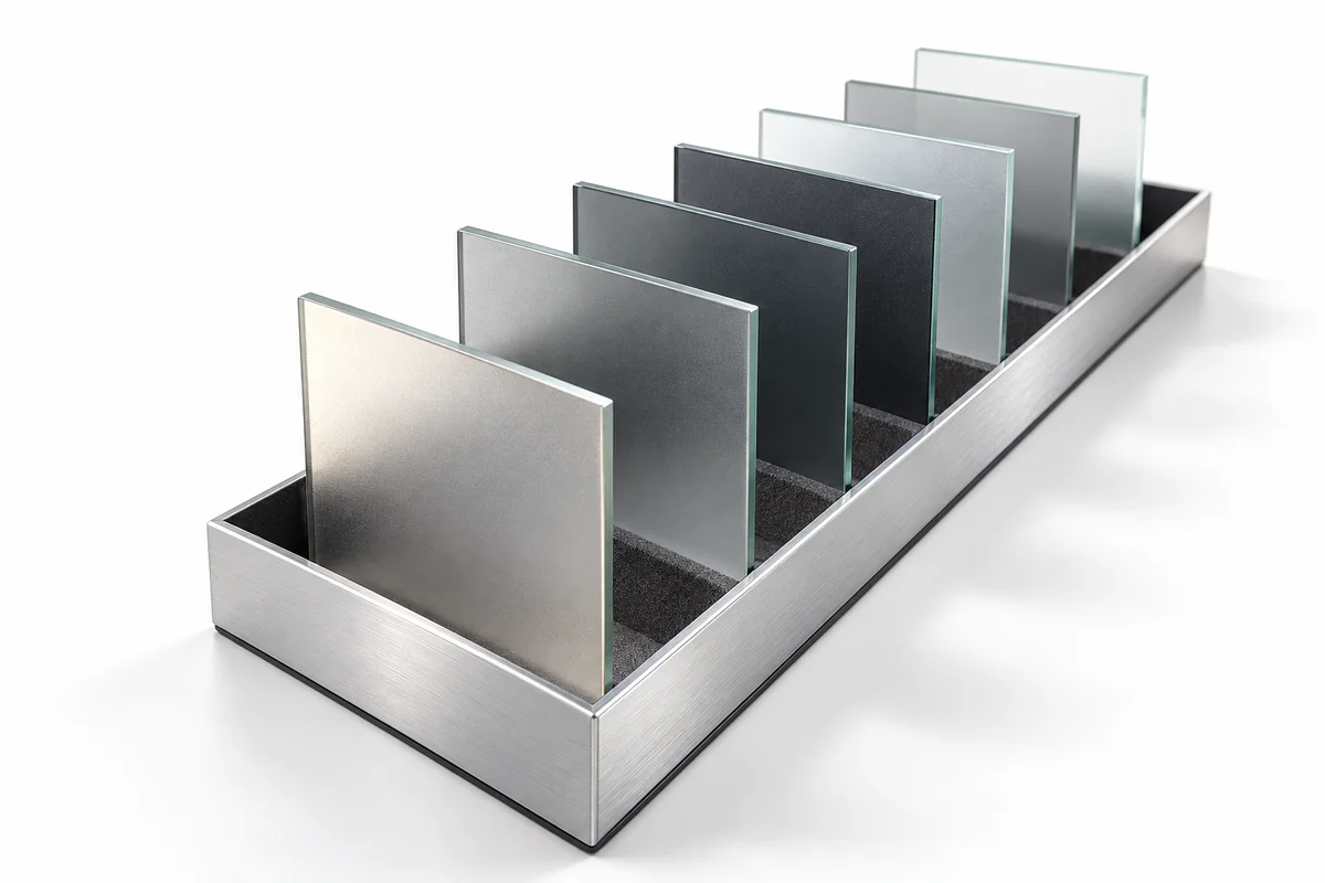 Anti-glare glass samples at different gloss levels