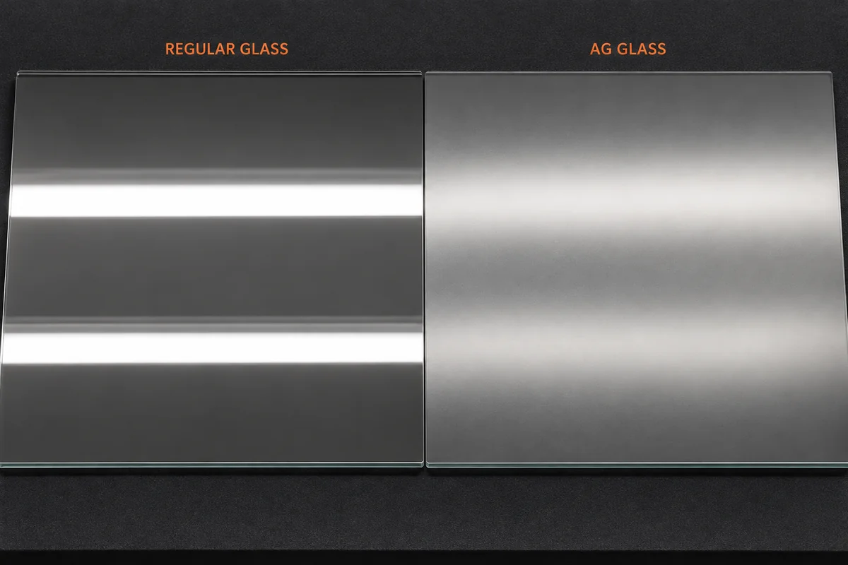 Reflection of a lamp on anti-glare glass compared with clear glass