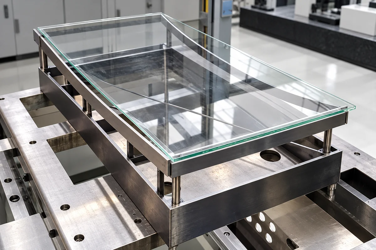 Bent glass checked on a profile template