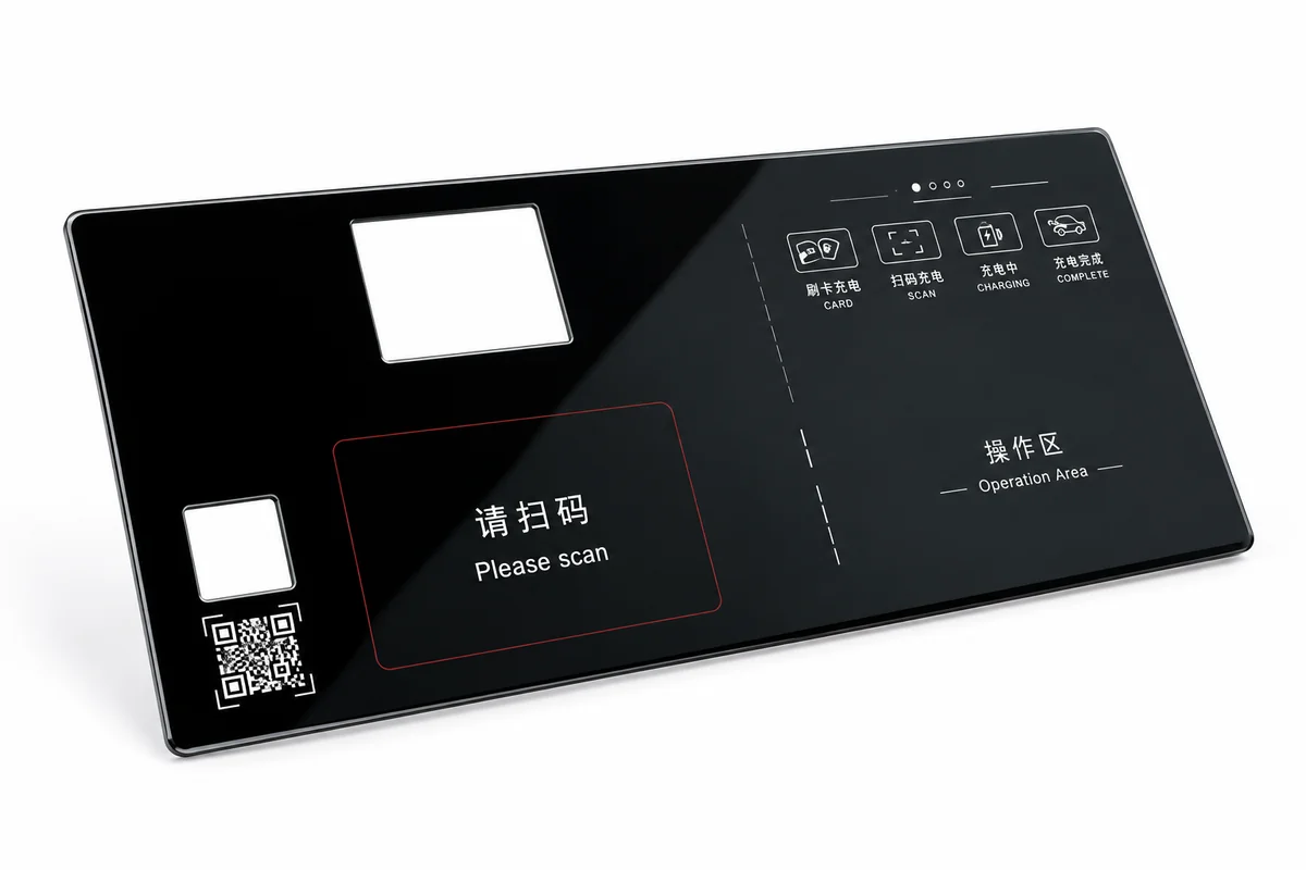 Curved printed glass control panel for an electric vehicle charger