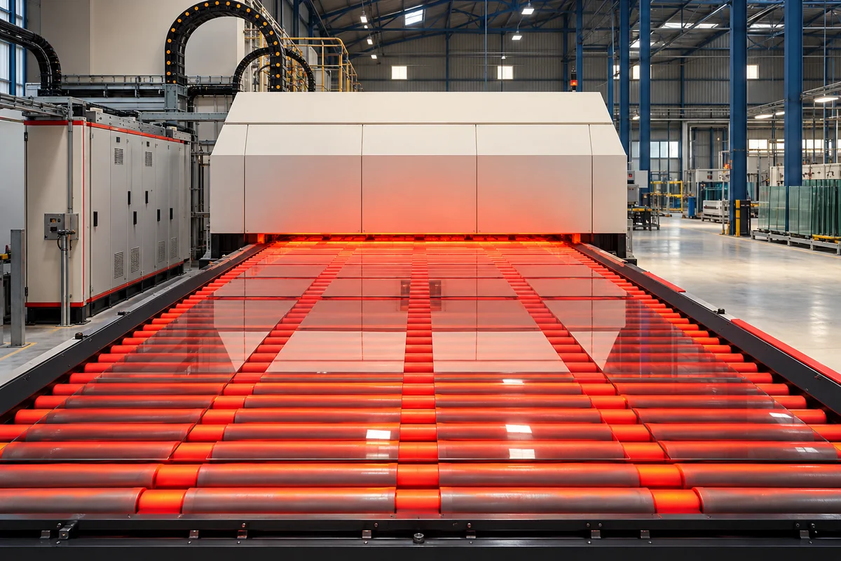 Glass panels leaving a horizontal tempering furnace