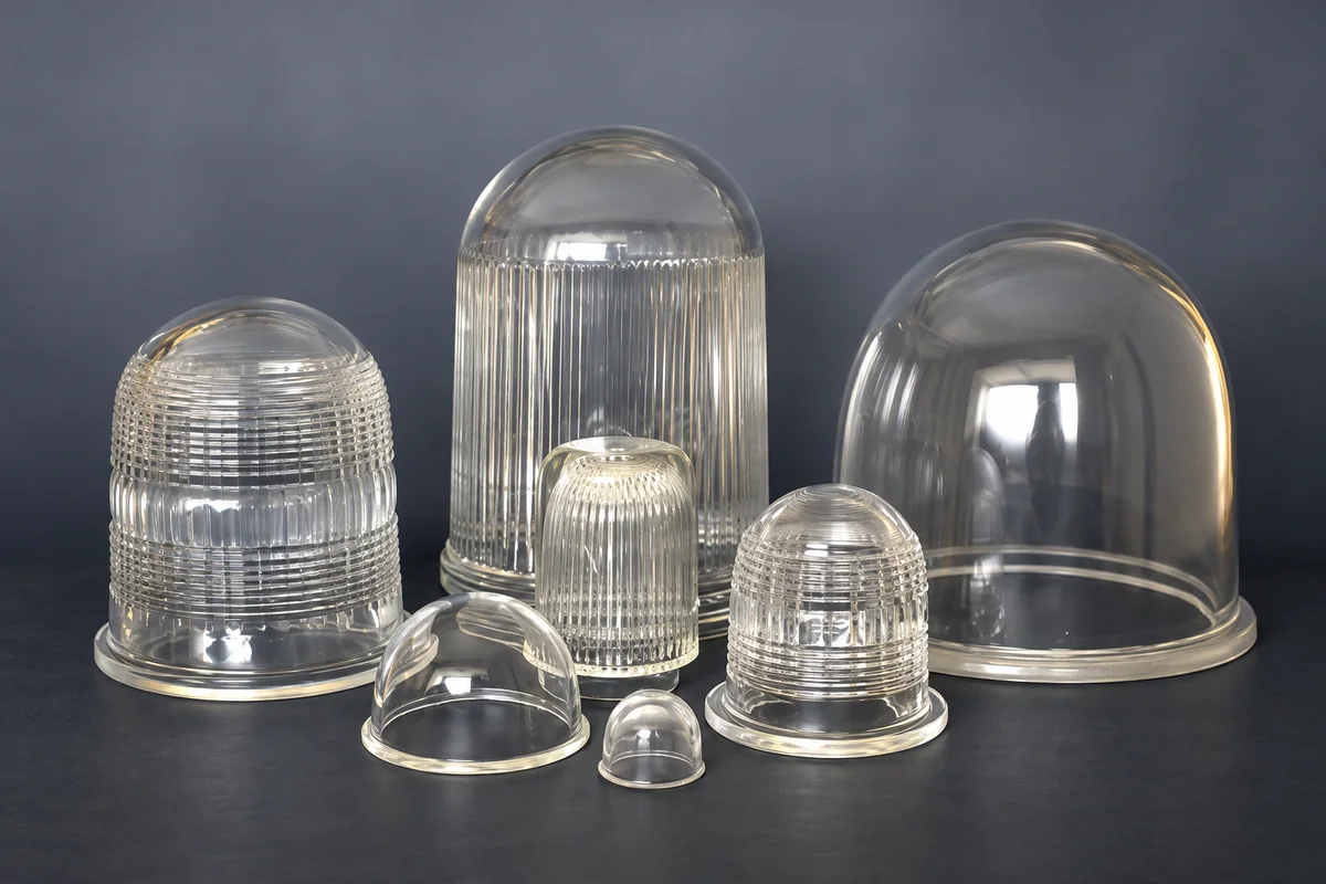 Molded glass globes, domes and cylinders
