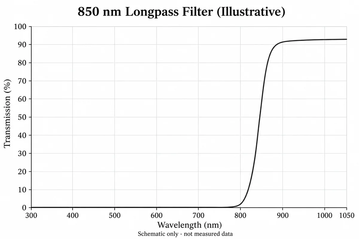Diagram of longpass cut-on point versus an 850 nm LED band