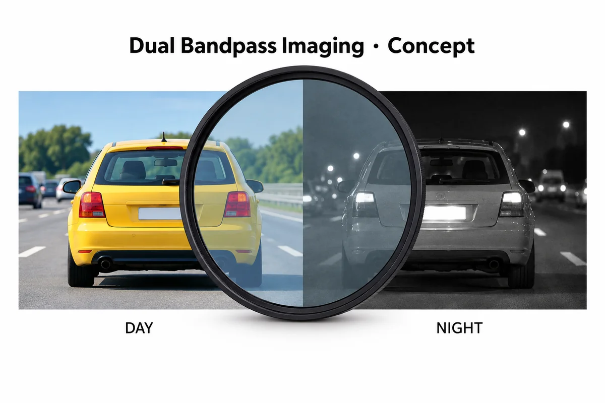 Day-night camera concept using visible and near-infrared filter bands