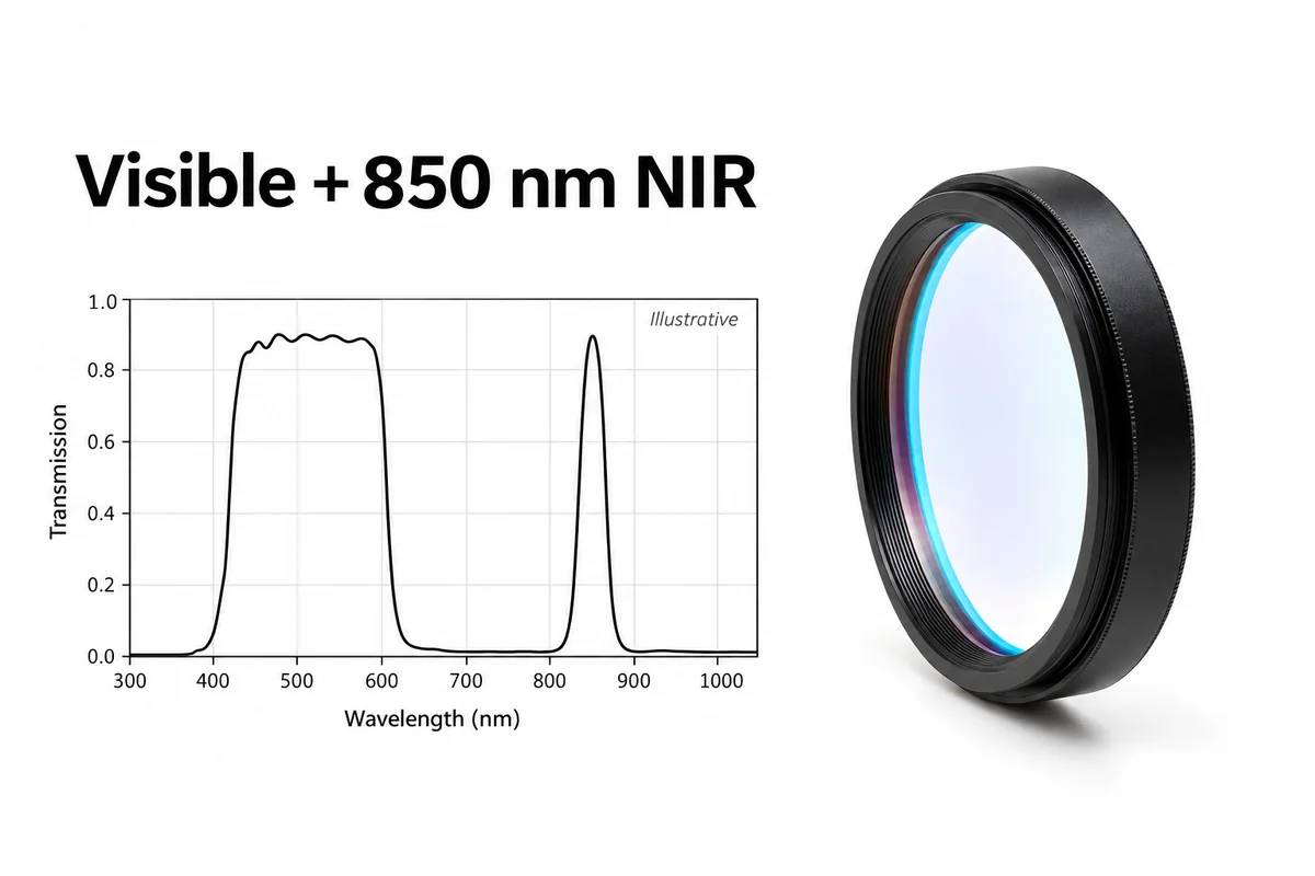 Visible and near-infrared dual-bandpass filter in a threaded mount
